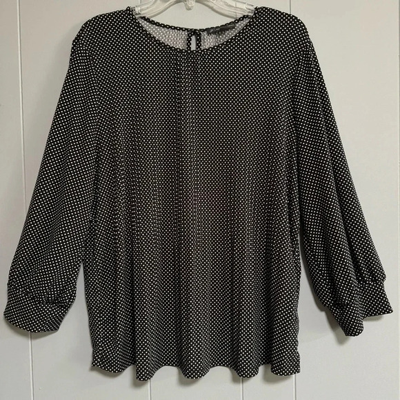 Adrianna Papell Tops - ADRIANNA PAPELL Micropleated Black and White Polka Dot 3/4 Sleeve Blouse Size XL